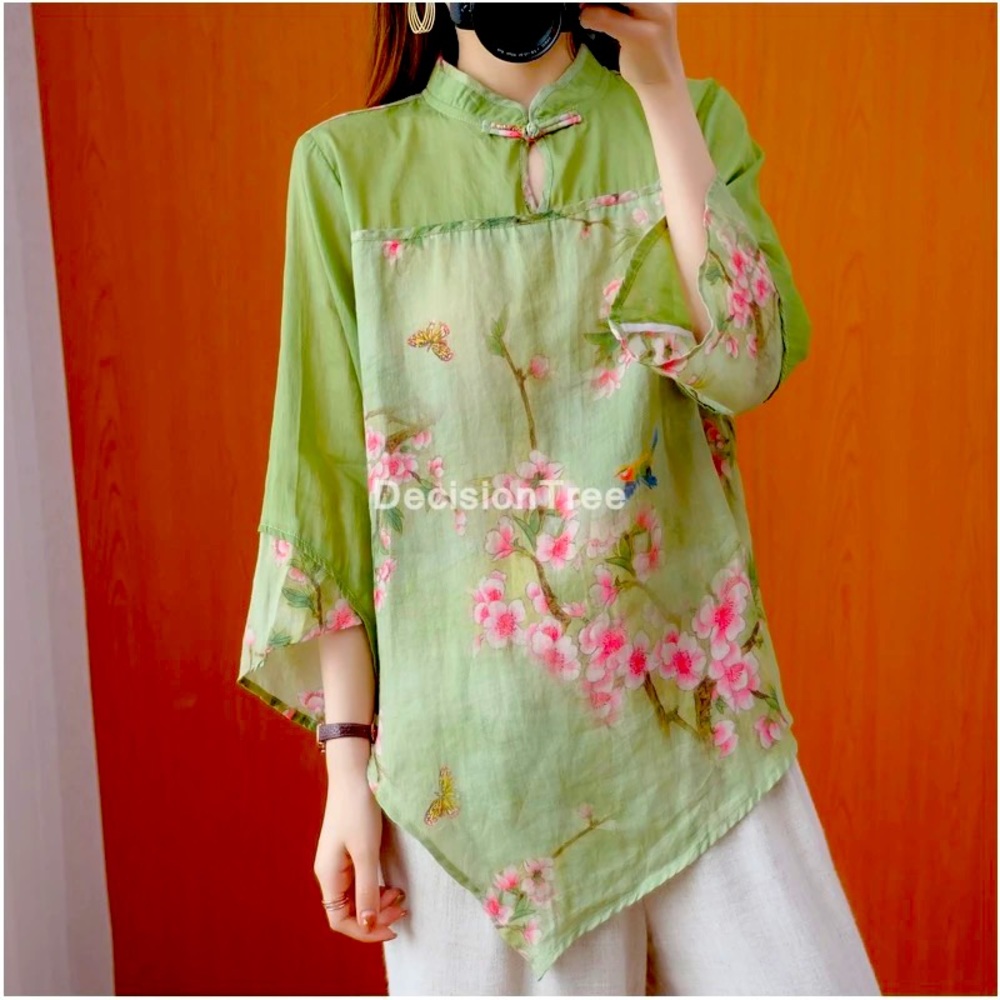 Oriental HanFu Retro Flower Print Blouse